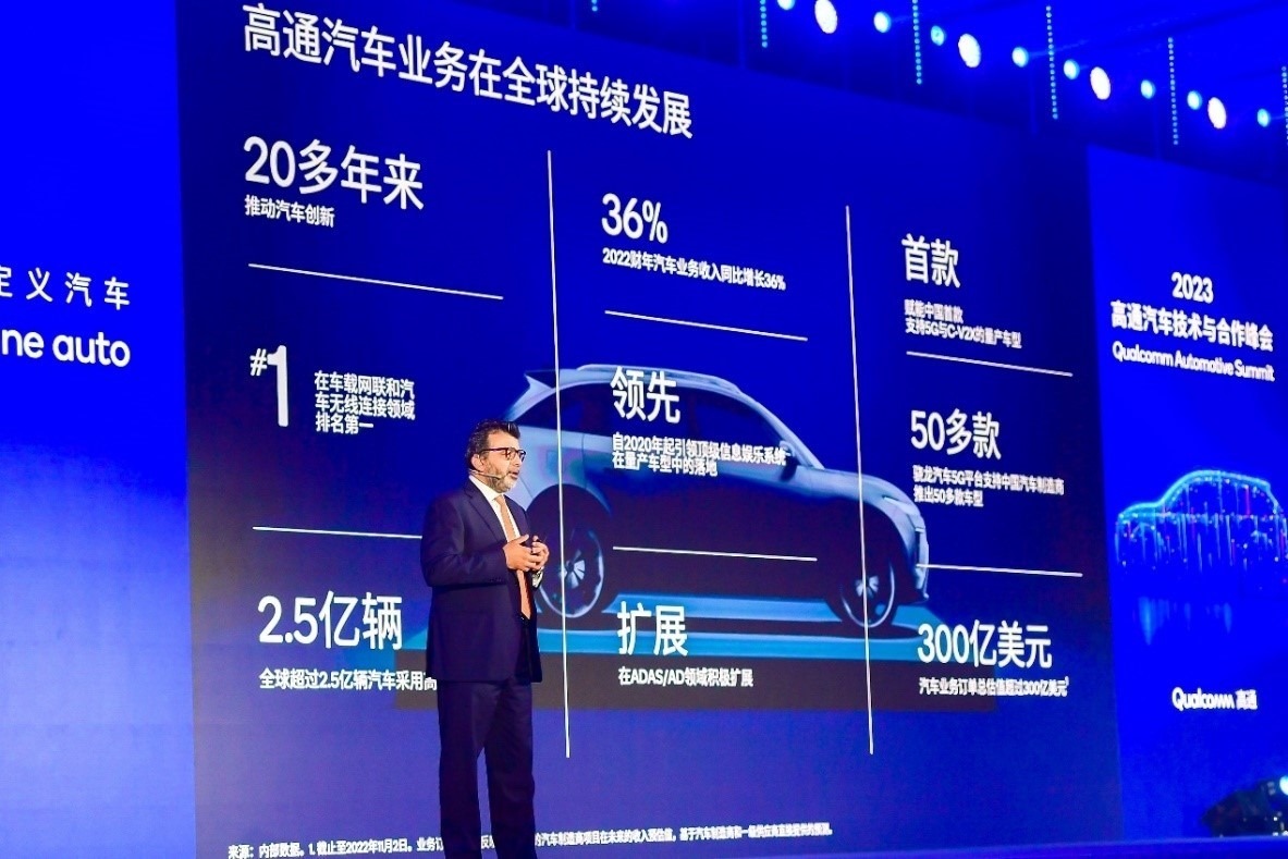 高通技術(shù)公司高級(jí)副總裁兼汽車業(yè)務(wù)總經(jīng)理Nakul Duggal發(fā)表主題演講。（受訪者供圖）