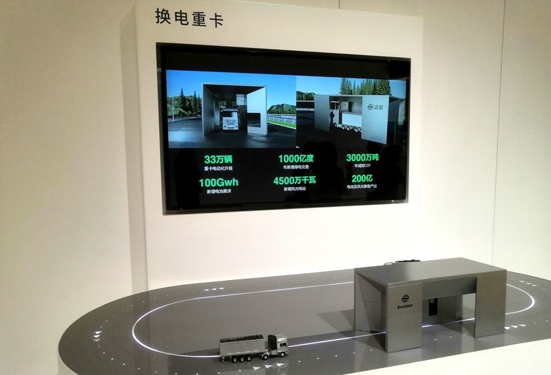 零碳產(chǎn)業(yè)園中換電重卡項(xiàng)目的演示模型。人民網(wǎng)記者 孫博洋攝
