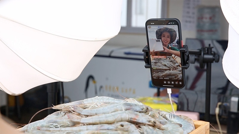 江蘇連云港，村民進行直播銷售。范堯攝