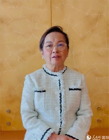 菲律賓前總統(tǒng)阿羅約通過(guò)視頻發(fā)表致辭。人民網(wǎng)記者樊帆 攝