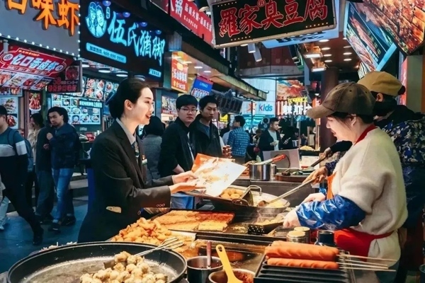 當(dāng)?shù)劂y行工作人員向個體經(jīng)營者介紹金融服務(wù)。受訪者供圖