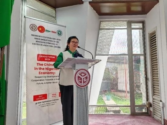 3月21日，中國駐拉各斯總領(lǐng)事嚴宇清在首屆拉各斯論壇上致辭。（圖片由中國駐拉各斯總領(lǐng)事館提供）