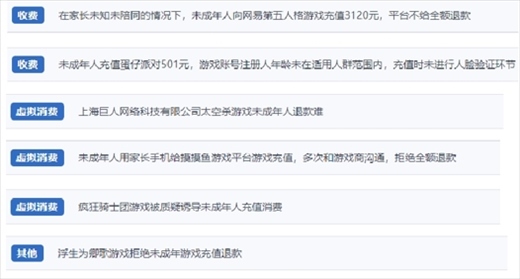 網(wǎng)友涉及“熊孩子”氪金相關(guān)投訴問(wèn)題。（“人民投訴”用戶投訴截圖）