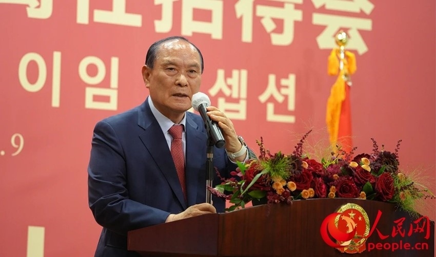 金漢圭在招待會(huì)上致辭。人民網(wǎng) 李帆攝