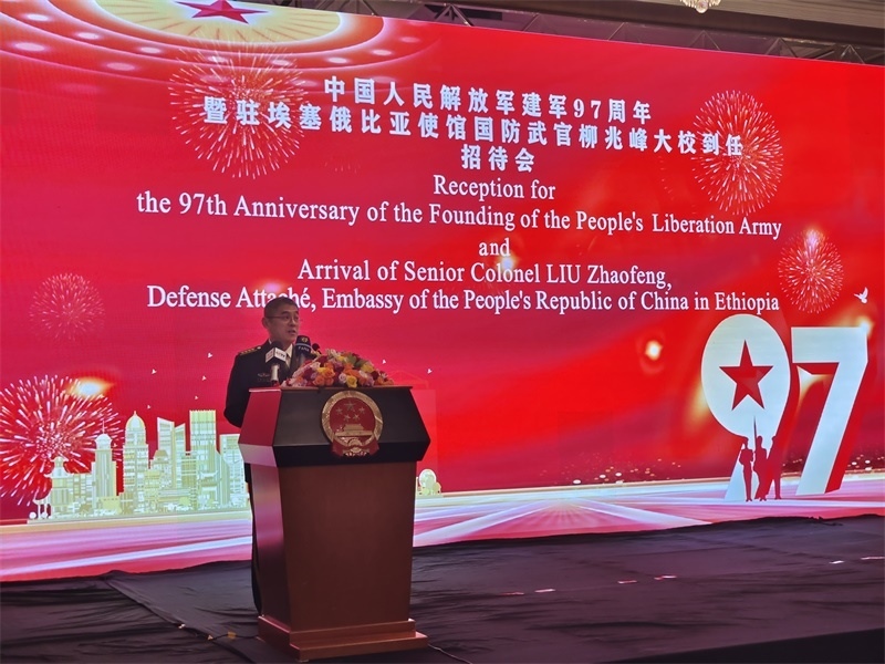中國駐埃塞俄比亞使館國防武官柳兆峰致辭。攝影江絳