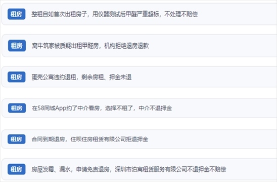 網(wǎng)友涉及租房消費(fèi)中的相關(guān)投訴問(wèn)題。（“人民投訴”用戶(hù)投訴截圖）
