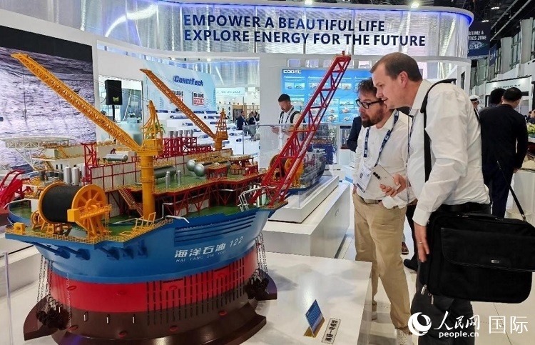 觀眾在中企展臺參觀。人民網(wǎng)記者管克江攝