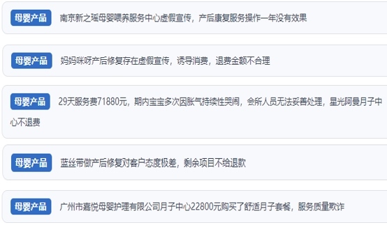 網(wǎng)友涉及產(chǎn)后康復(fù)保健消費糾紛的相關(guān)投訴問題。（“人民投訴”用戶投訴截圖）