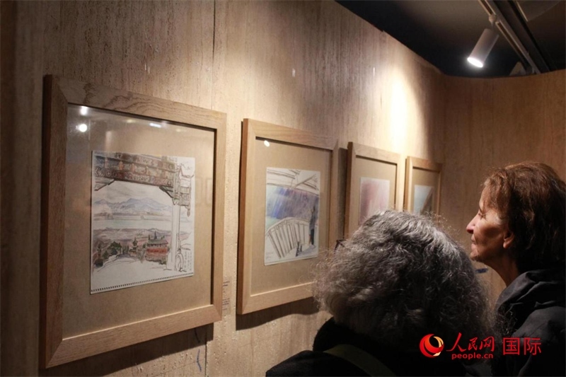 法國(guó)觀(guān)眾在欣賞展品。人民網(wǎng)記者 尚凱元攝