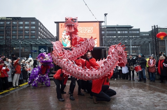 舞龍、舞獅表演。中國(guó)駐芬蘭大使館供圖